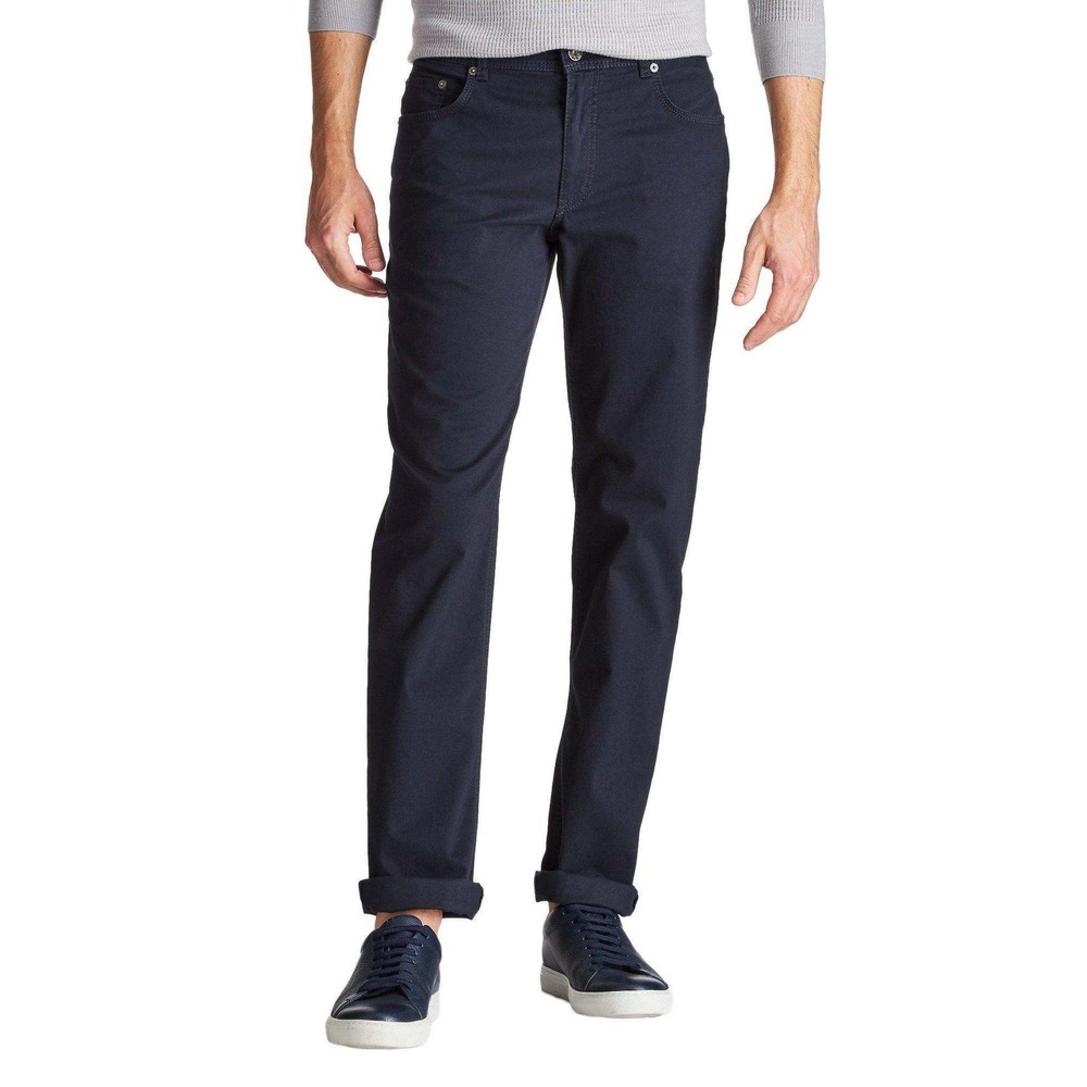 Brax Mens Cooper Fancy Regular Fit Pants Size 34/32 Perma Blue Textured Chinos